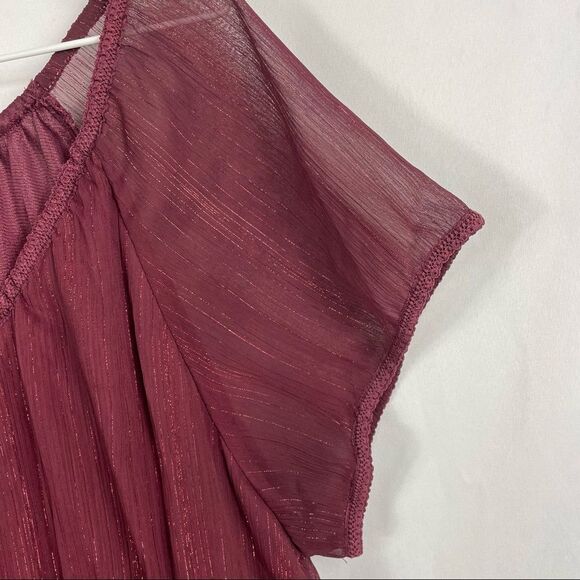 Venezia Burgundy Metallic Sheer Blouse Size 14/16 Check out the Video! - Picture 5 of 9